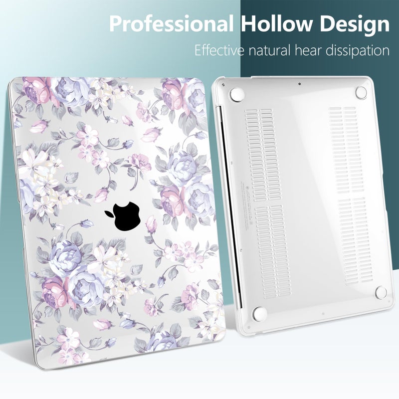 TWOLSKOO Transparent Hard Plastic Case Silicone Keyboard Cover Screen Protecor Compatible with 2018-2021 MacBook Air 13 inch A1932 A2179 A2337 M1 Purple Peony - Image 5